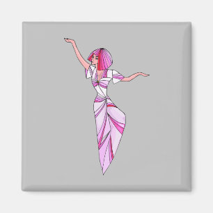 Pink funky dancer girl with pink hair magnet