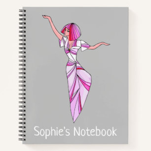 Pink funky dancer girl with pink hair notebook