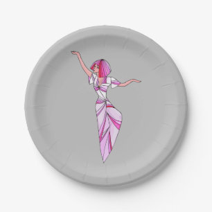 Pink funky dancer girl with pink hair paper plate