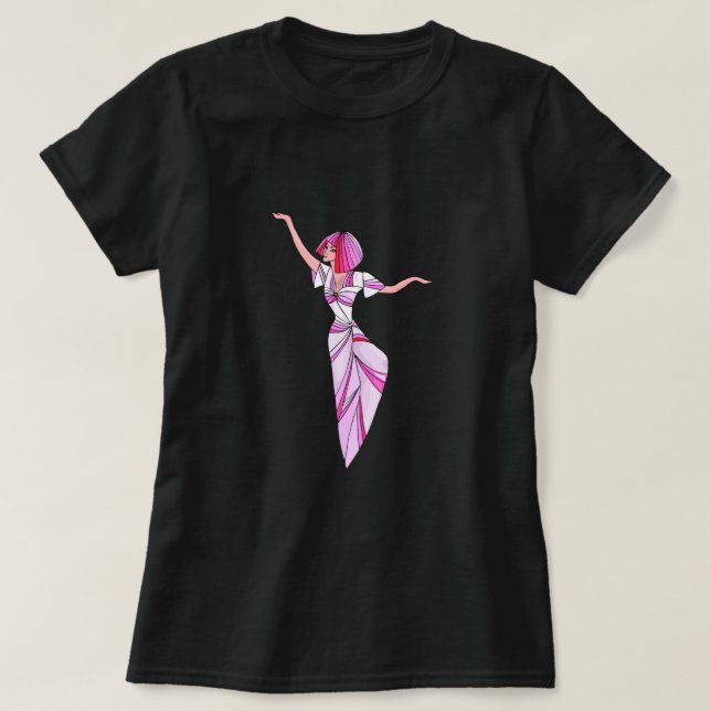Pink funky dancer girl with pink hair T-Shirt (Design Front)
