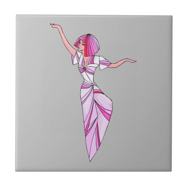 Pink funky dancer girl with pink hair tile (Front)