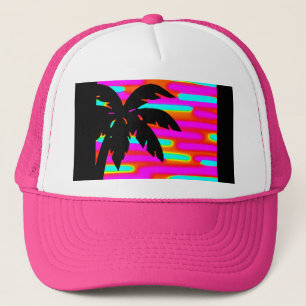 PINK FUNKY SUNSET PALM TREE BALL CAP/HAT TRUCKER HAT