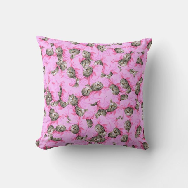 Pink Funny Cat Pattern Cushion (Front)