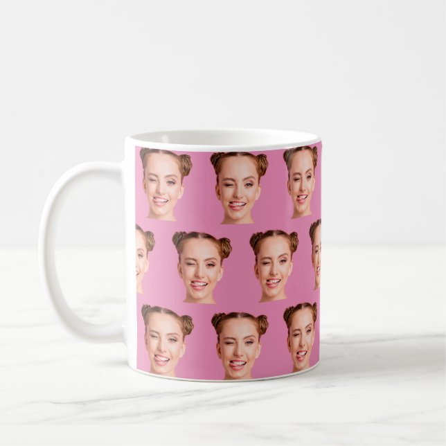 Pink Funny Custom Face Cut Out Women Photo Coffee Mug (Left)
