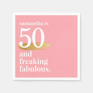 Pink Funny Fabulous 50th Birthday Personalised Napkin