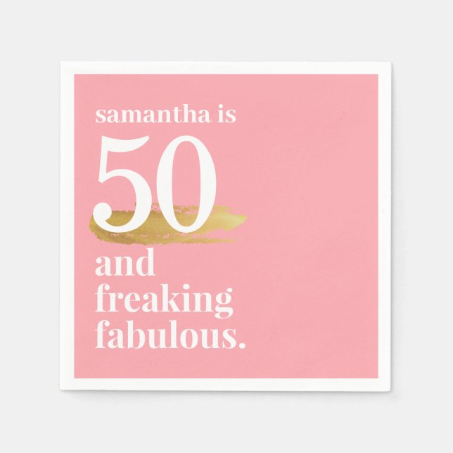 Pink Funny Fabulous 50th Birthday Personalised Napkin (Front)