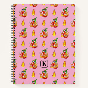 Pink Funny Firefighter Chilli And Flame Pattern Notebook