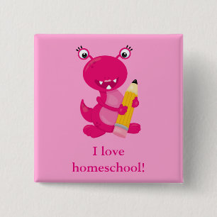 Pink funny homeschool monster 15 cm square badge