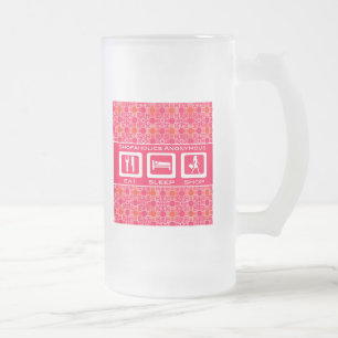 Pink Funny Shopaholic Eat Sleep Shop Award Frosted Glass Beer Mug