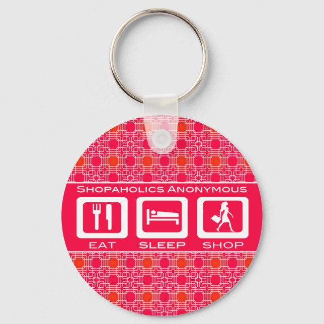 Pink Funny Shopaholic Eat Sleep Shop Award Key Ring (Front)
