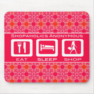 Pink Funny Shopaholic Eat Sleep Shop Award Mouse Mat