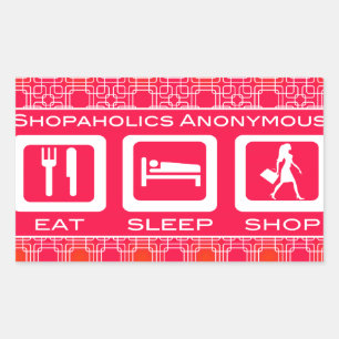 Pink Funny Shopaholic Eat Sleep Shop Award Rectangular Sticker