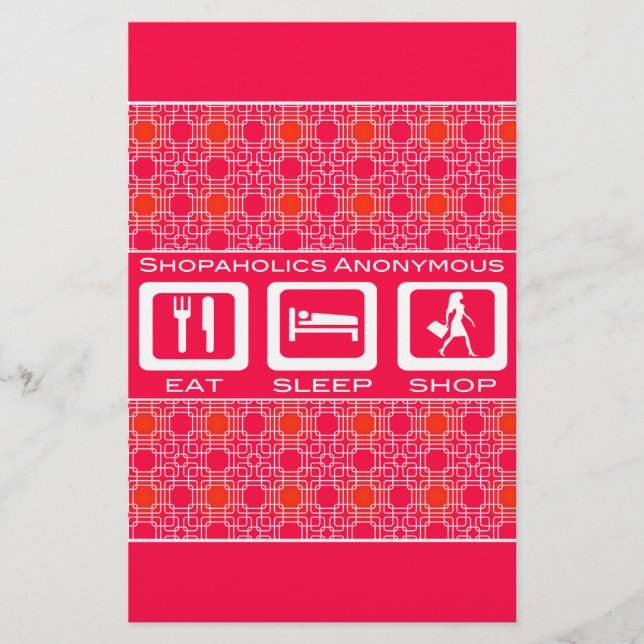 Pink Funny Shopaholic Eat Sleep Shop Award Stationery (Front)