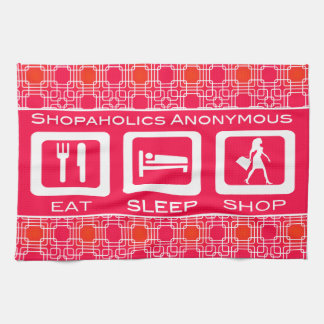 Pink Funny Shopaholic Eat Sleep Shop Award Tea Towel