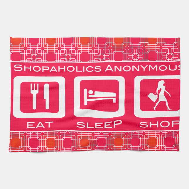 Pink Funny Shopaholic Eat Sleep Shop Award Tea Towel (Horizontal)