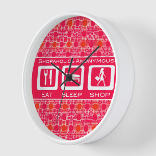 Pink Funny Shopaholic Eat Sleep Shop Award Wall Clock