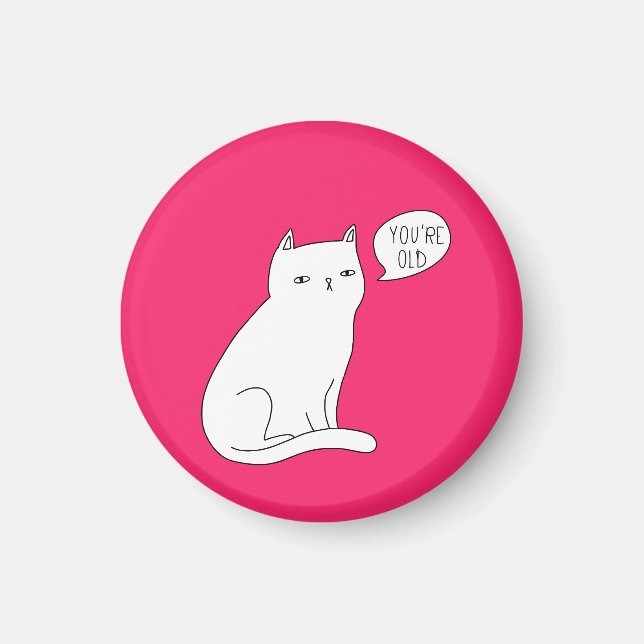 Pink funny silly cat art "you're old" Birthday  Magnet (Front)
