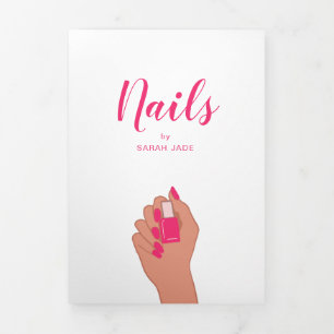 Pink Fuschia Modern Hand Nails Polish Nail Salon Tri-Fold Card