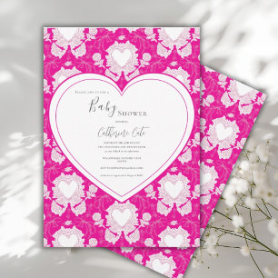 Pink Fuscia Whimsical Heart Baby Shower Invitation