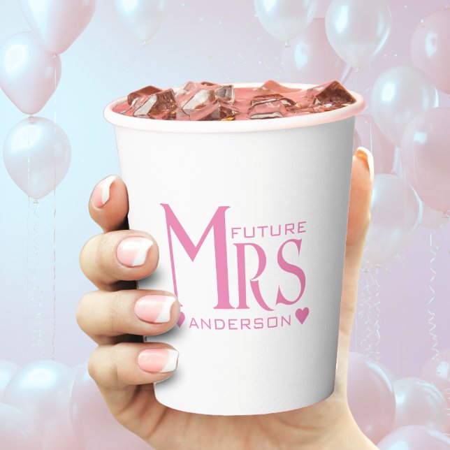 Pink Future Mrs Engagement Party Bridal Shower Paper Cups (white and pink heart future mrs wedding engagement party / bridal shower paper cup)