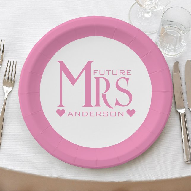 Pink Future Mrs Engagement Party Bridal Shower Paper Plate (pink and white future mrs wedding bridal shower paper plate)