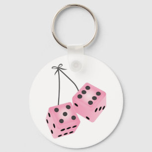 Pink Fuzzy Dice Key Ring