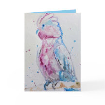 Pink Galah Parrot Bird Watercolor Birthday Card