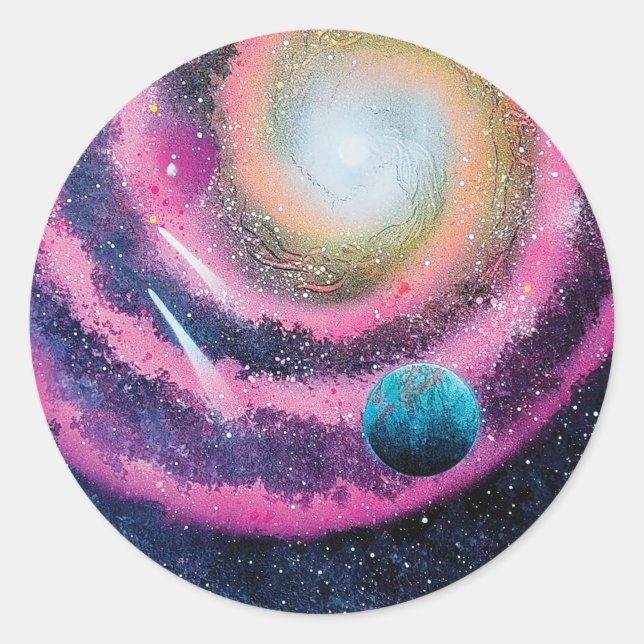 Pink Galaxy Classic Round Sticker (Front)