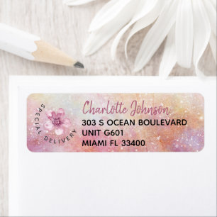 Pink Galaxy Flower Special Delivery Return Address