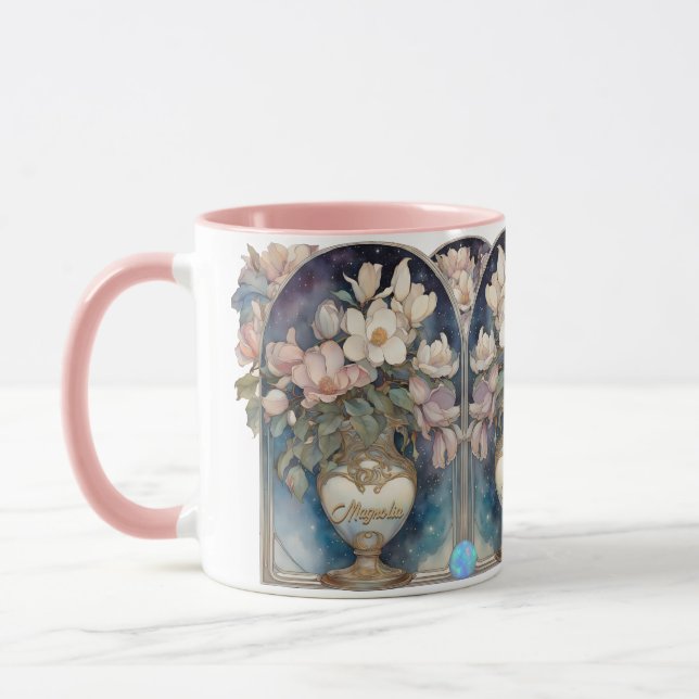 Pink Galaxy Magnolias Personalised Mug (Left)