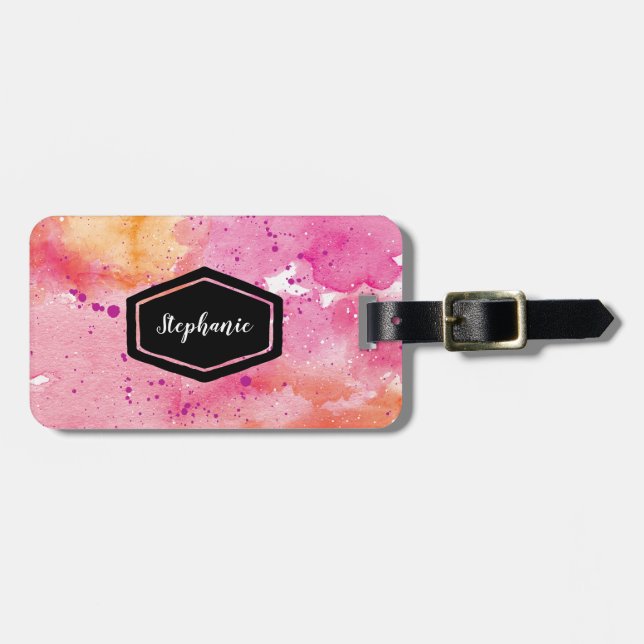 Pink galaxy personalised luggage Tag (Front Horizontal)
