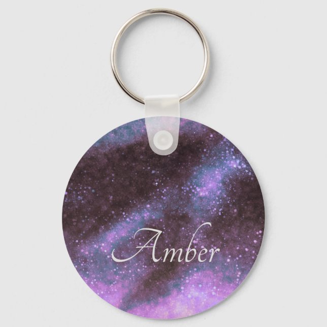 Pink Galaxy Sparkle Abstract Personalised Key Ring (Front)