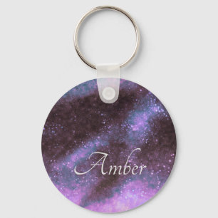 Pink Galaxy Sparkle Abstract Personalized Key Ring