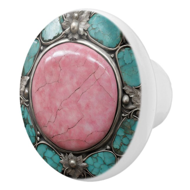 Pink Galaxy Stoneburst with Silver and Aqua  Ceramic Knob (Right)