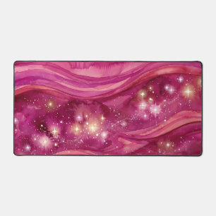 Pink Galaxy Watercolor Marble – Cosmic Nebula Desk Mat