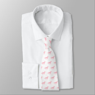 Pink Galloping Horse on White Neck Tie