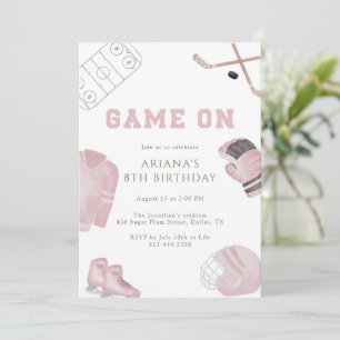 Pink Game On Hockey Birthday Party Girls Sports  Invitation