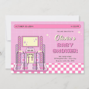 Pink Game Player Arcade Dance Machine baby shower Invitation