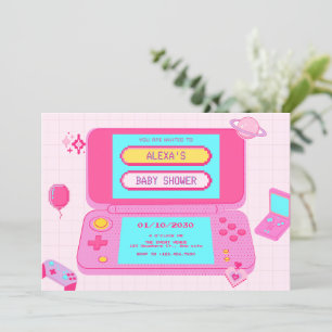 Pink game retro baby shower invitation
