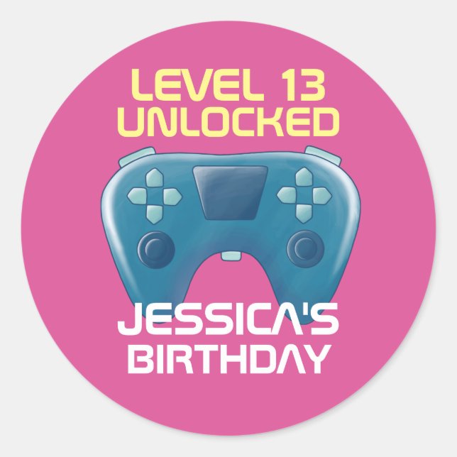 Pink Gamer Girl Gaming Level Unlocked Birthday Classic Round Sticker (Front)