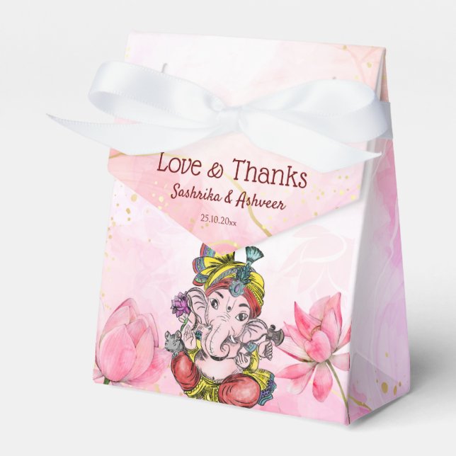 Pink Ganesha lotus Indian thank you favours Favour Box (Front Side)
