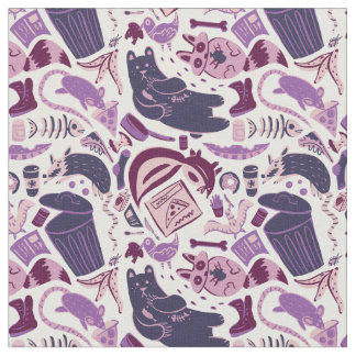 Pink Garbage Animals Eating Junk Food Pattern Fabric