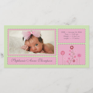 Pink Garden Baby Girl Birth Announcement PhotoCard