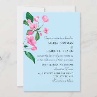 Pink garden blossom. Spring nature Wedding Invitation