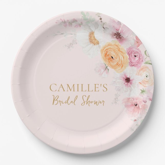 Pink Garden Bridal Shower Paper Plate (Front)