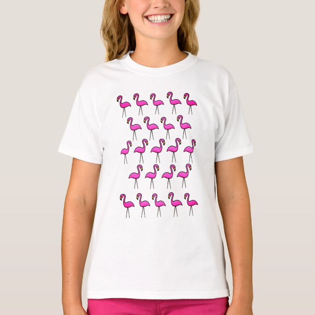 Pink Garden Flamingo Pattern Girl's T-Shirt (Front)