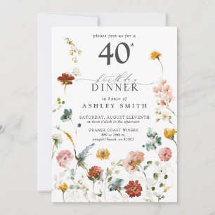 Pink Garden Floral Calligraphy 40th Birthday Invitation