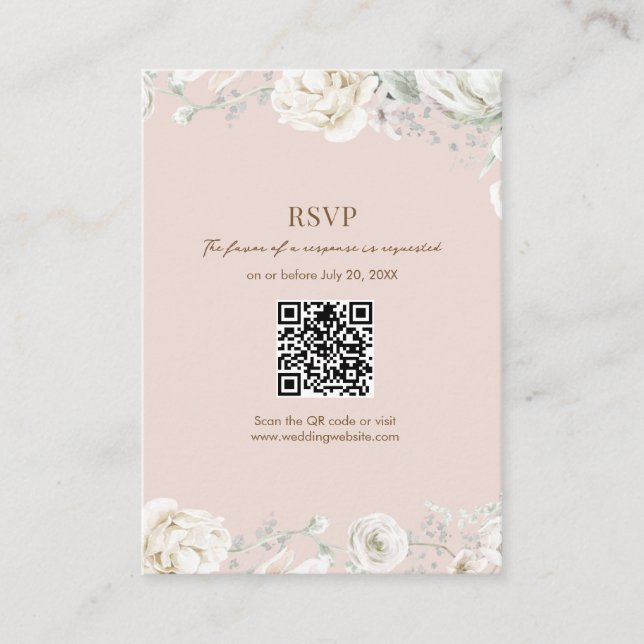 Pink Garden Floral QR Code Wedding RSVP  Enclosure Card (Front)