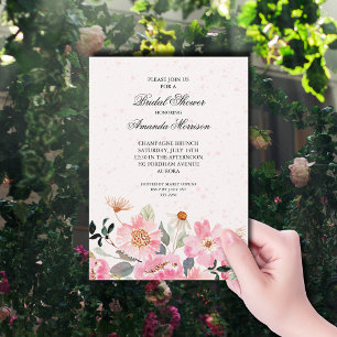 Pink Garden Flowers Bridal Shower Invitation