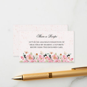 Pink Garden Flowers Bridal Shower Recipe Enclosure Card